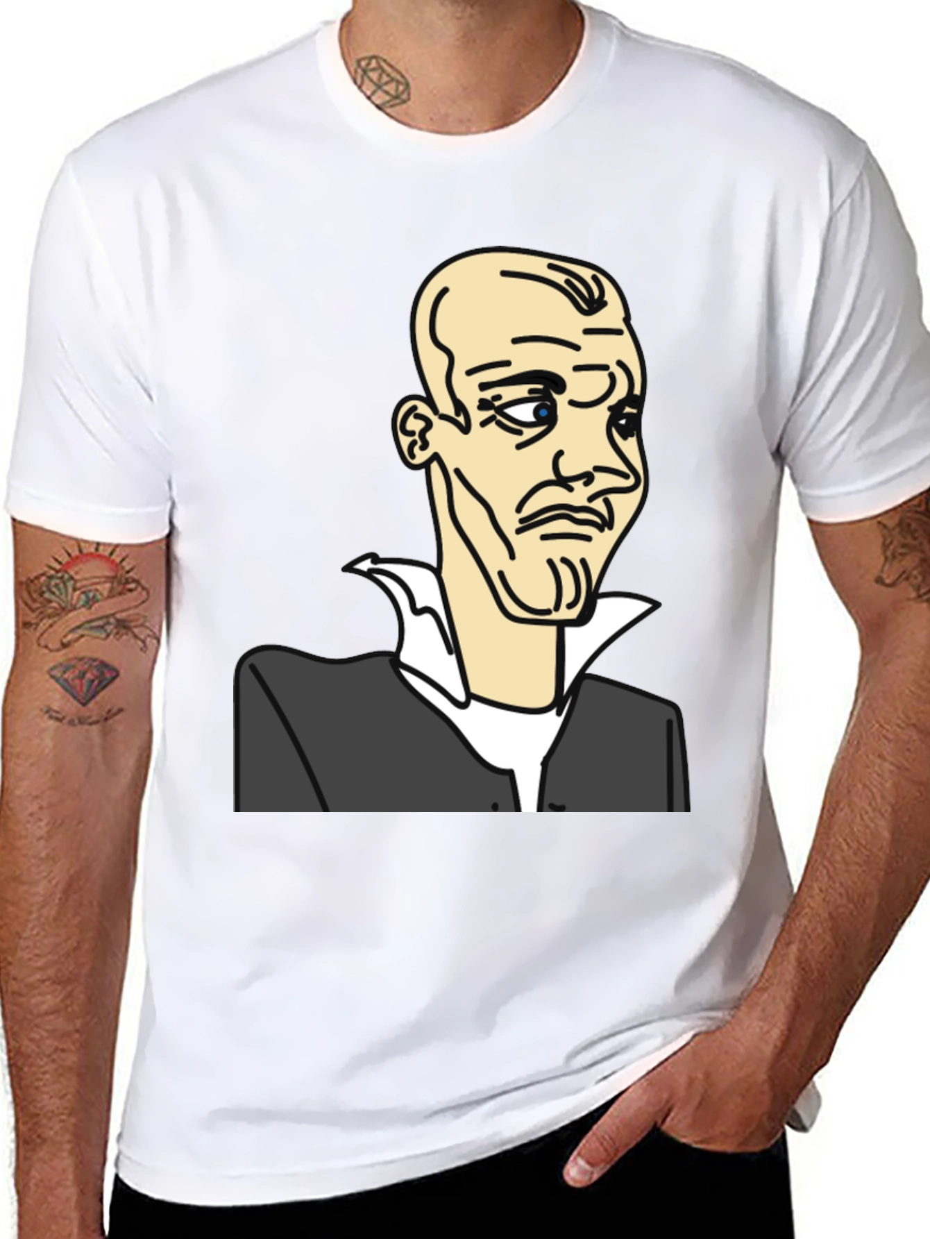 Cartoon Portrait Graphic Tee - Mens Black T-Shirt