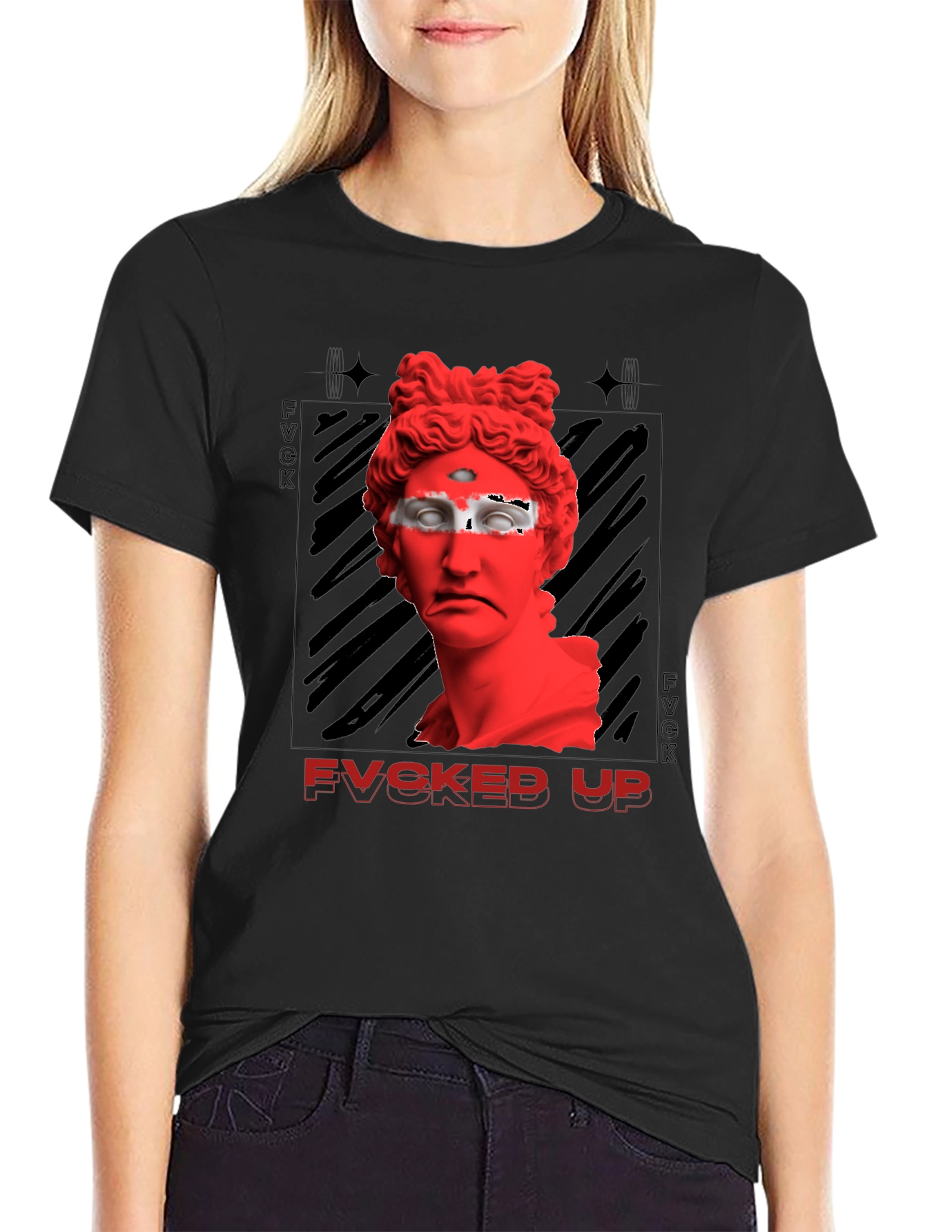 Fvcked Up Graphic Tee - Red Statue Design