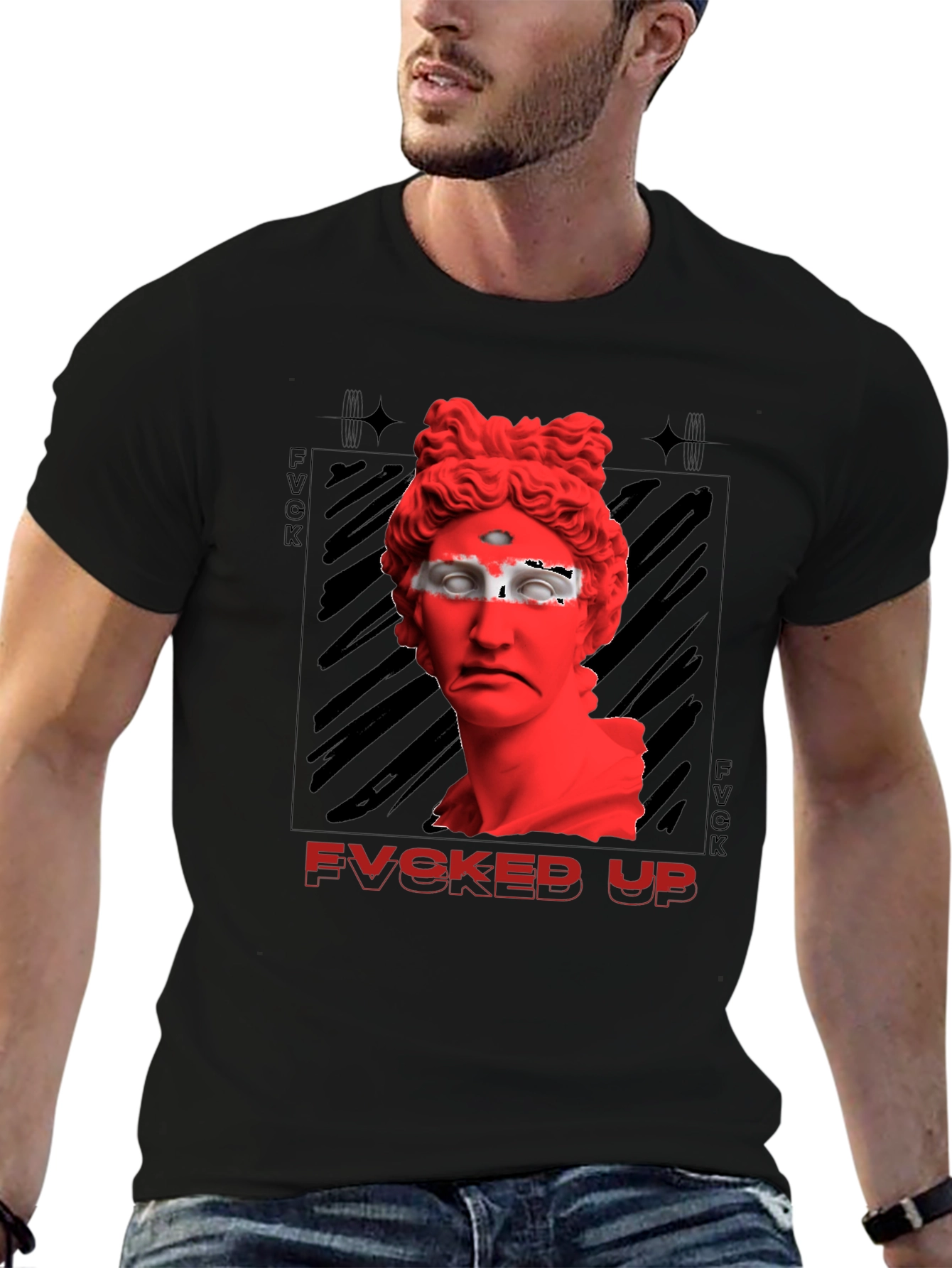 Fvcked Up Graphic Tee - Red Statue Design