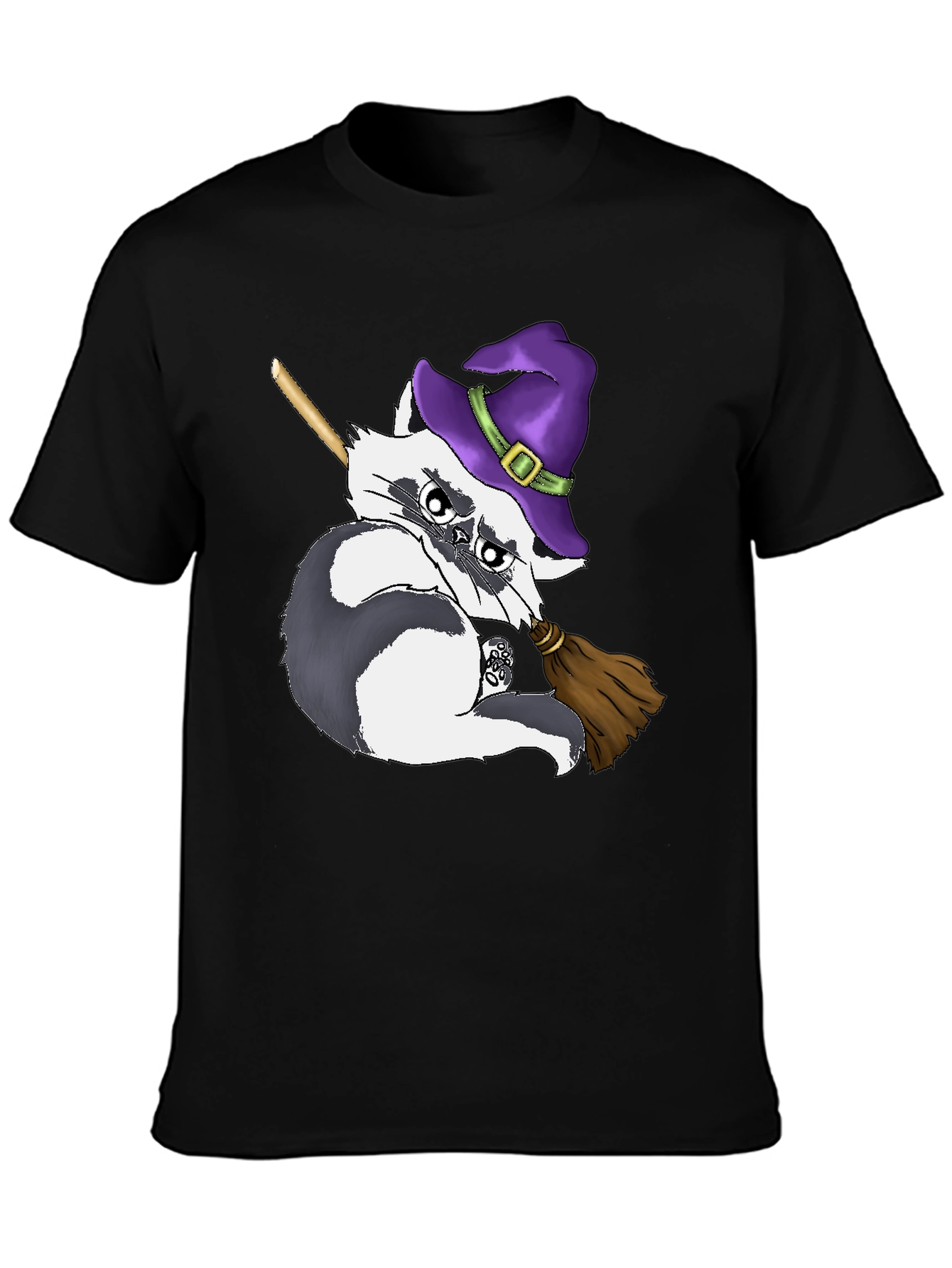 Witch Raccoon on Broomstick T-Shirt - Halloween Style