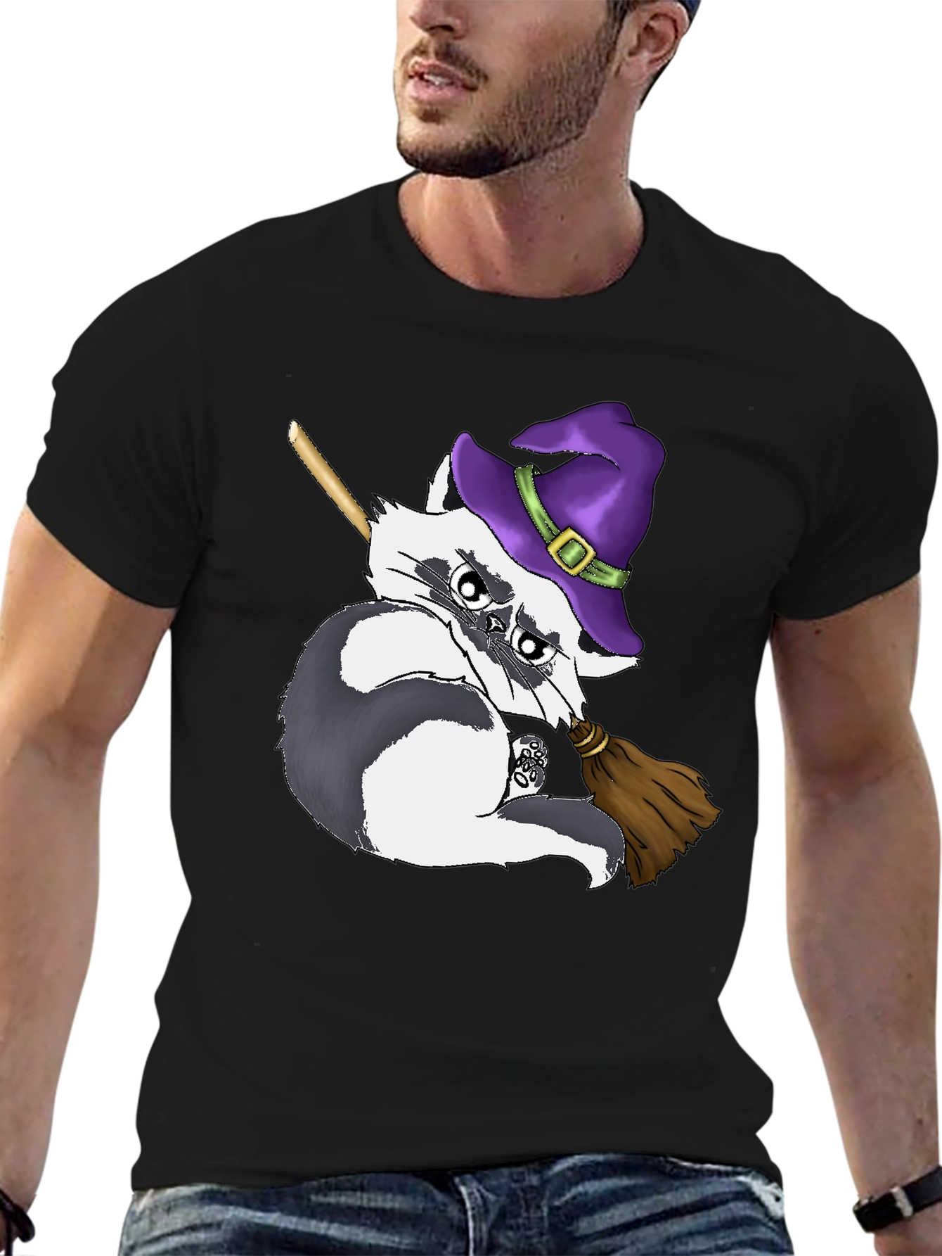 Witch Raccoon on Broomstick T-Shirt - Halloween Style