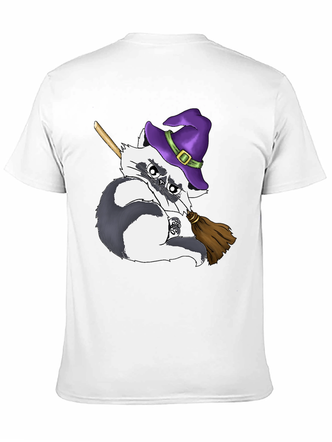 Witch Raccoon on Broomstick T-Shirt - Halloween Style