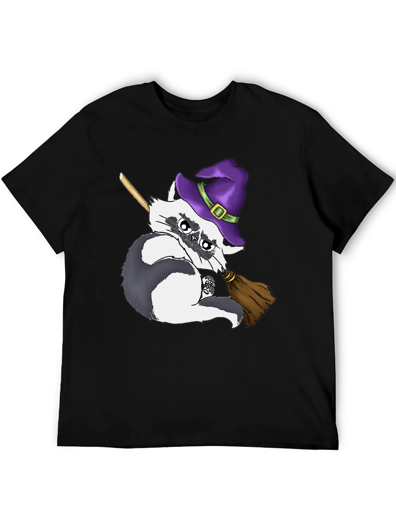 Witch Raccoon on Broomstick T-Shirt - Halloween Style