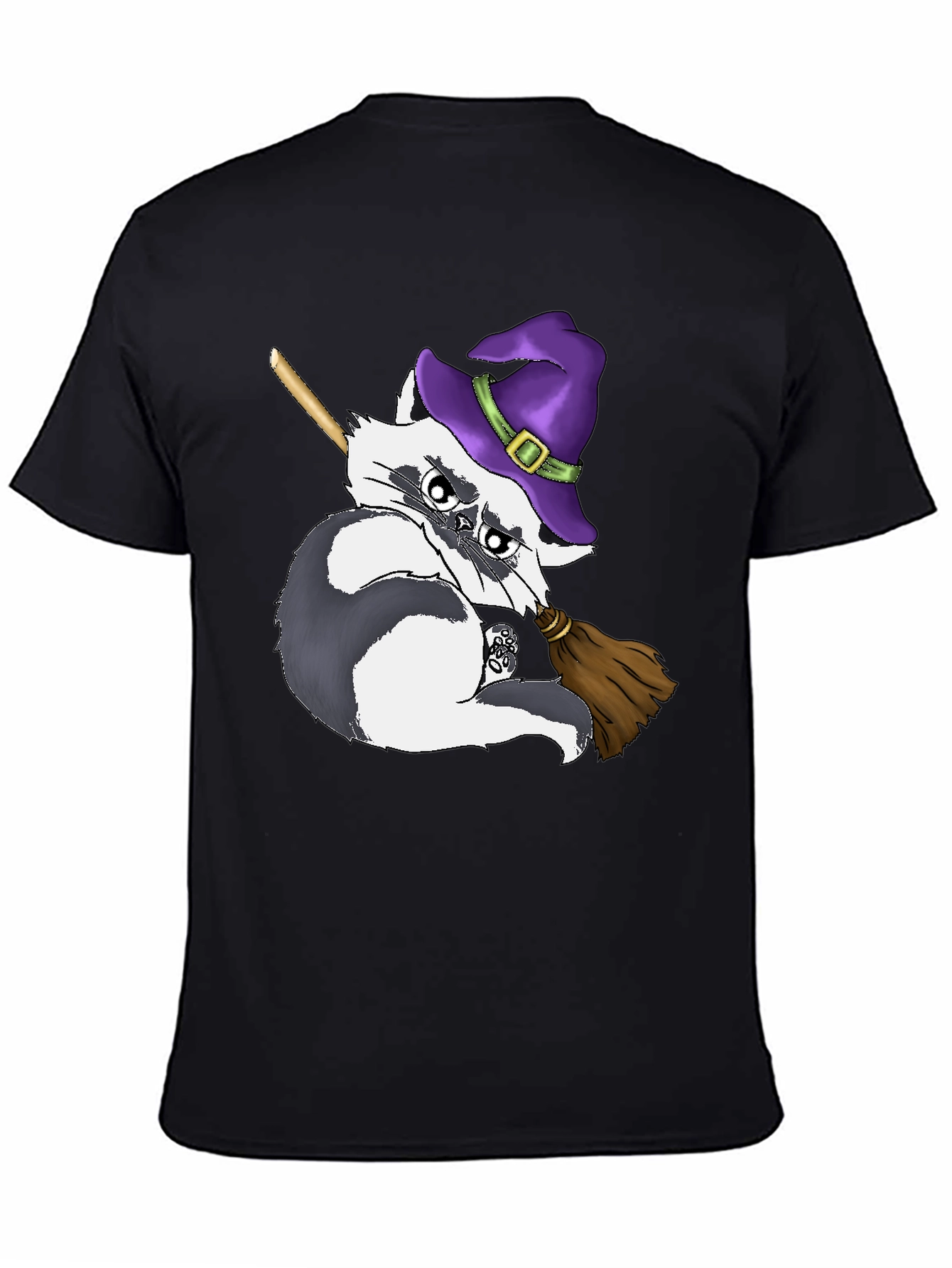 Witch Raccoon on Broomstick T-Shirt - Halloween Style