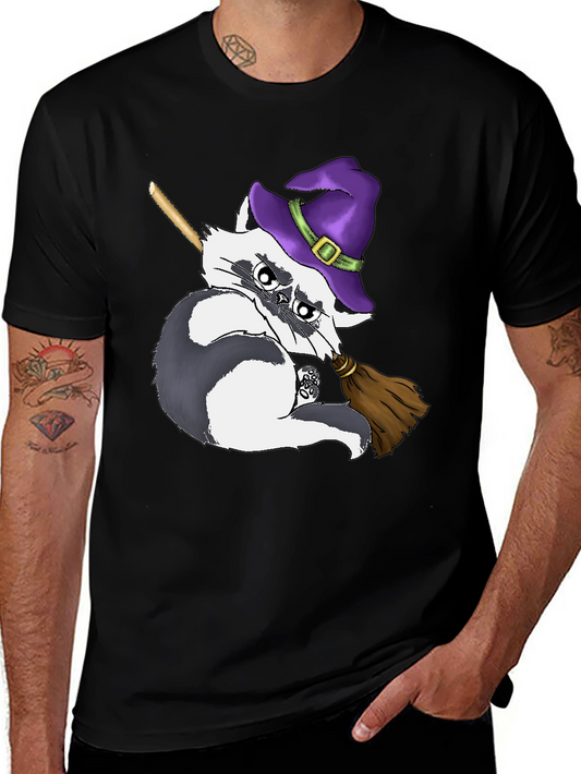 Witch Raccoon on Broomstick T-Shirt - Halloween Style