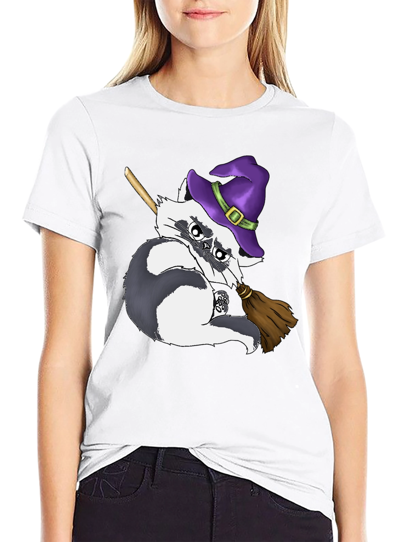 Witch Raccoon on Broomstick T-Shirt - Halloween Style
