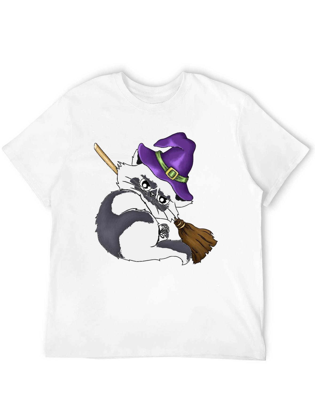Witch Raccoon on Broomstick T-Shirt - Halloween Style