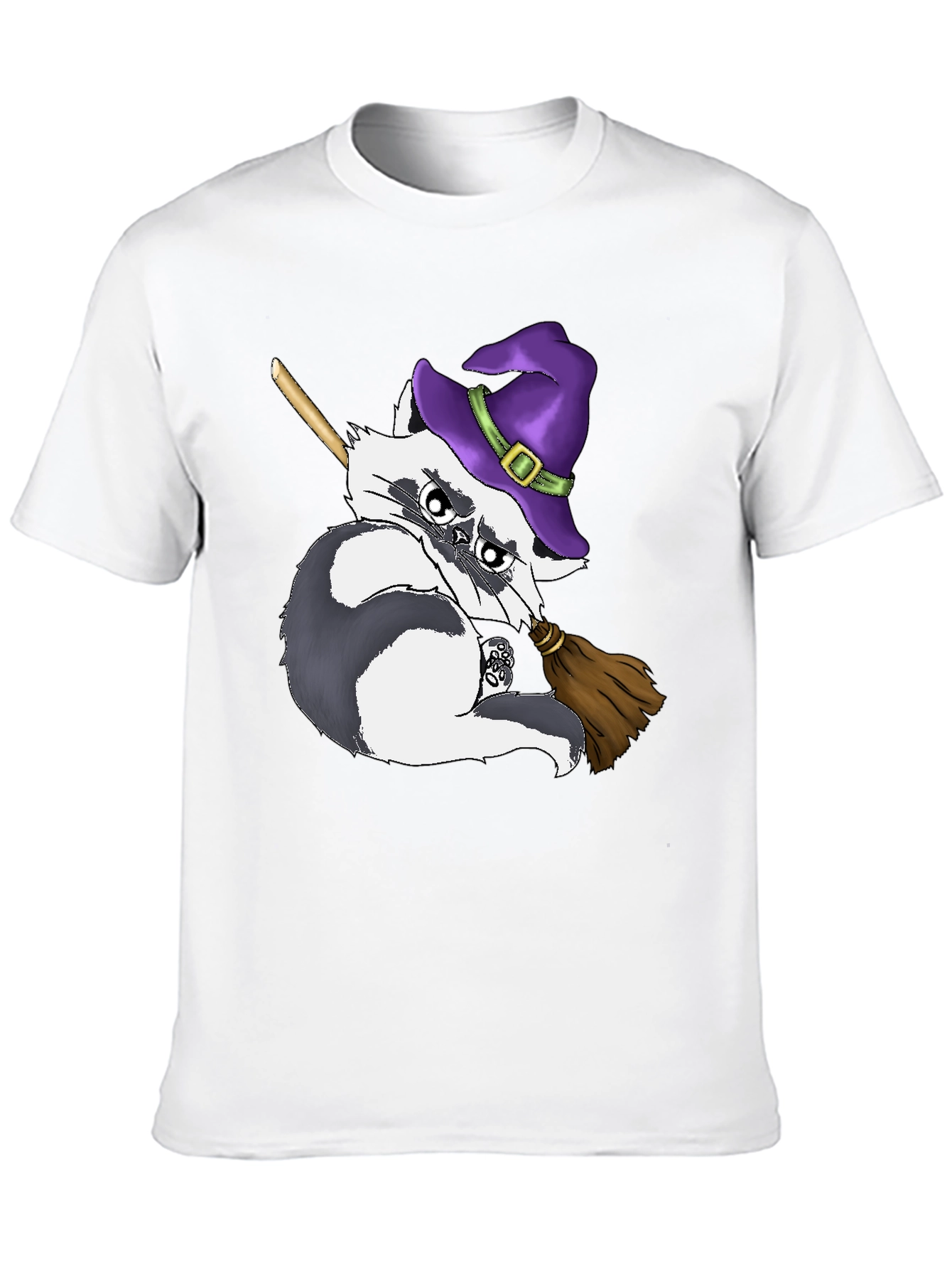 Witch Raccoon on Broomstick T-Shirt - Halloween Style