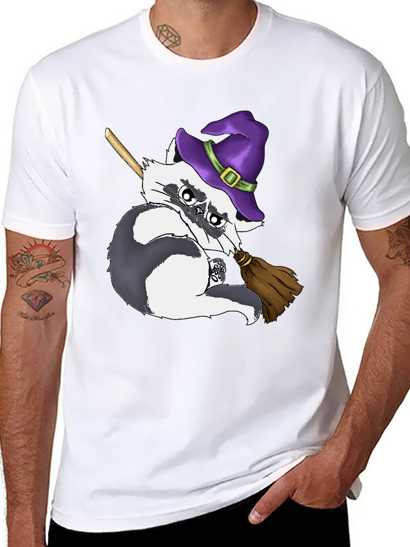 Witch Raccoon on Broomstick T-Shirt - Halloween Style