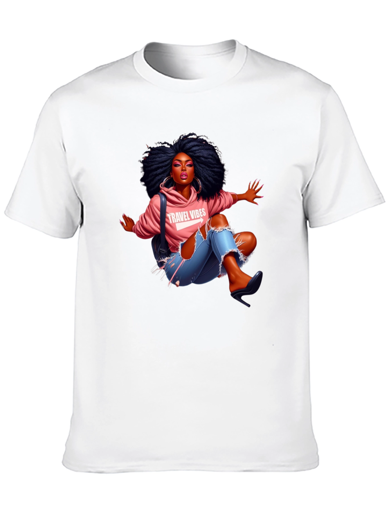 Afro Woman Travel Vibes Graphic Tee - Black