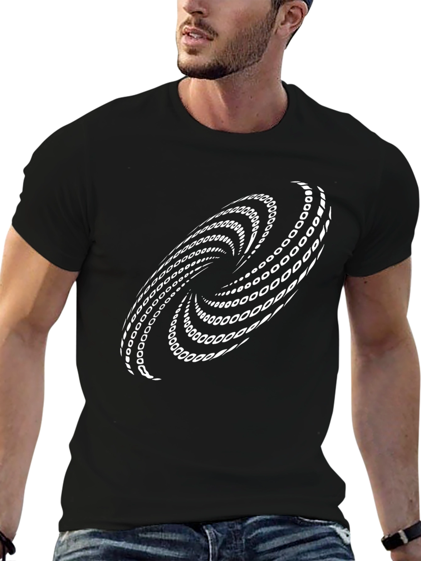 Abstract Spiral Graphic Black T-Shirt
