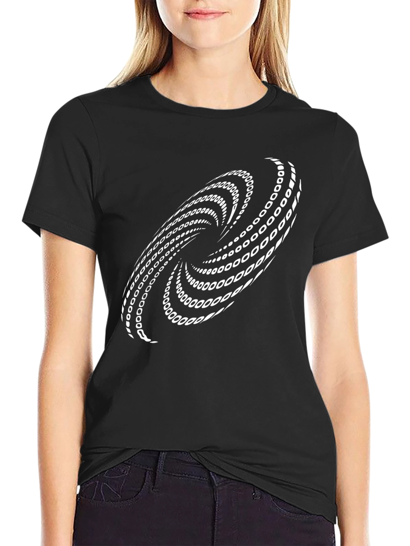 Abstract Spiral Graphic Black T-Shirt