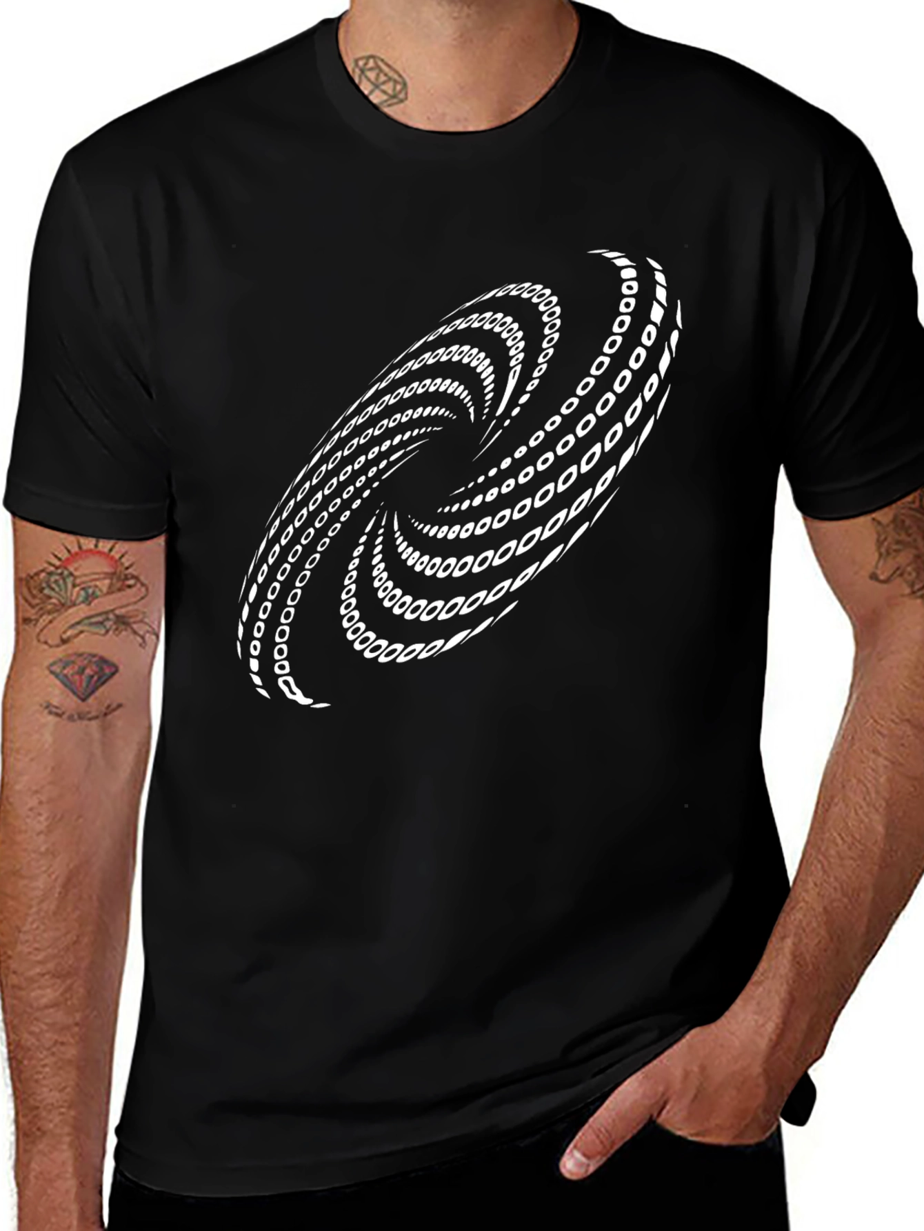 Abstract Spiral Graphic Black T-Shirt