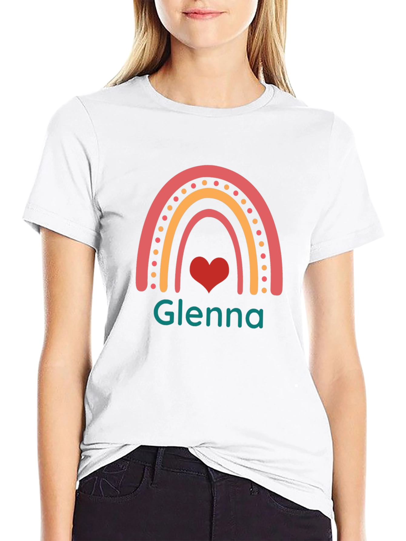 Glenna Rainbow Heart T-Shirt - Custom Name Tee
