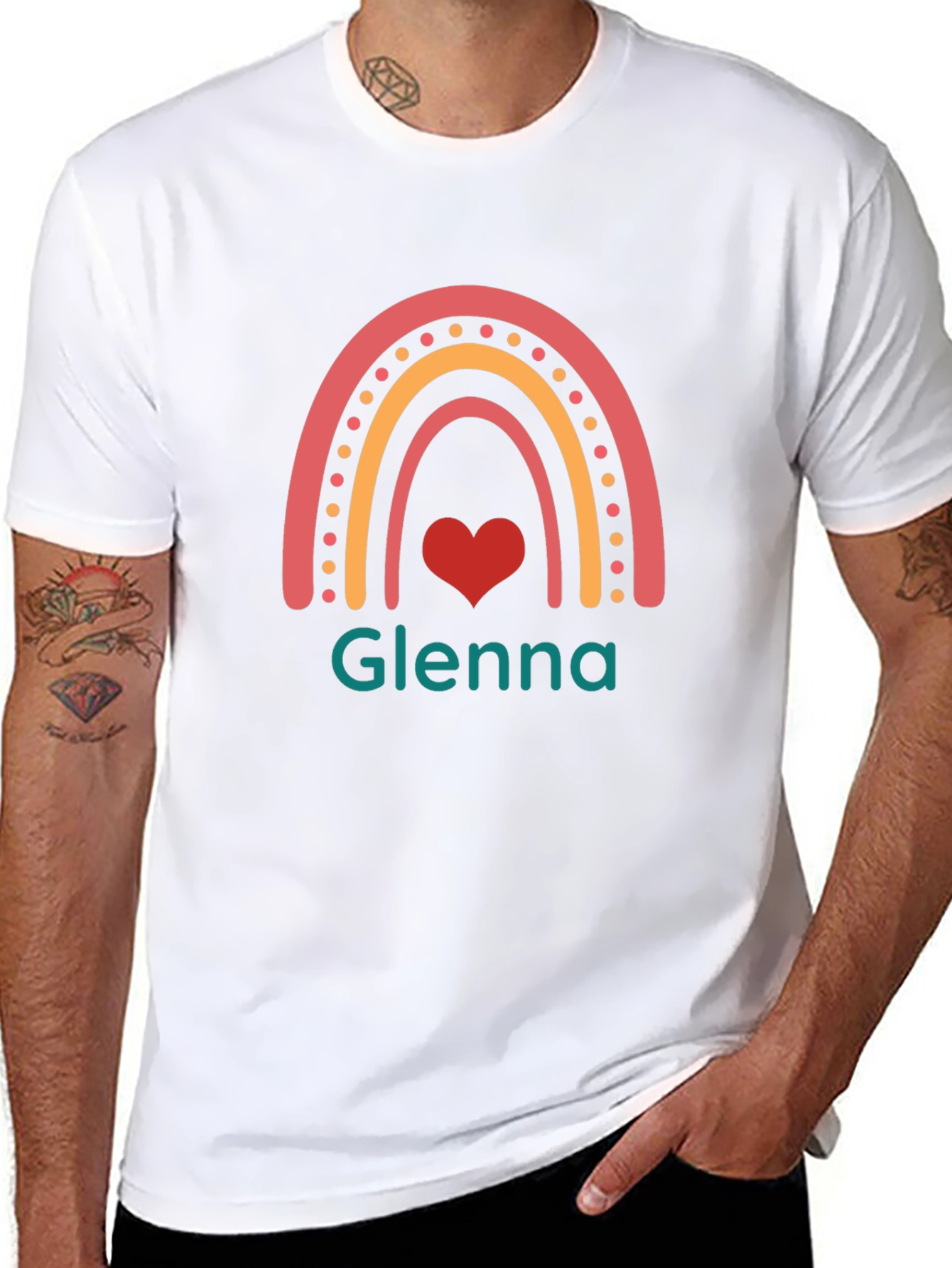 Glenna Rainbow Heart T-Shirt - Custom Name Tee