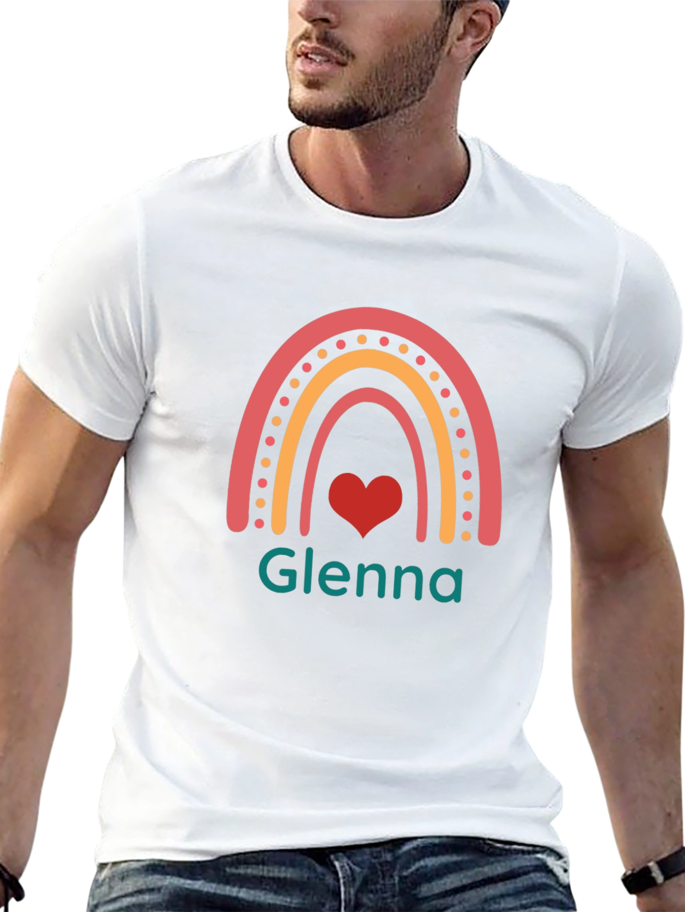 Glenna Rainbow Heart T-Shirt - Custom Name Tee