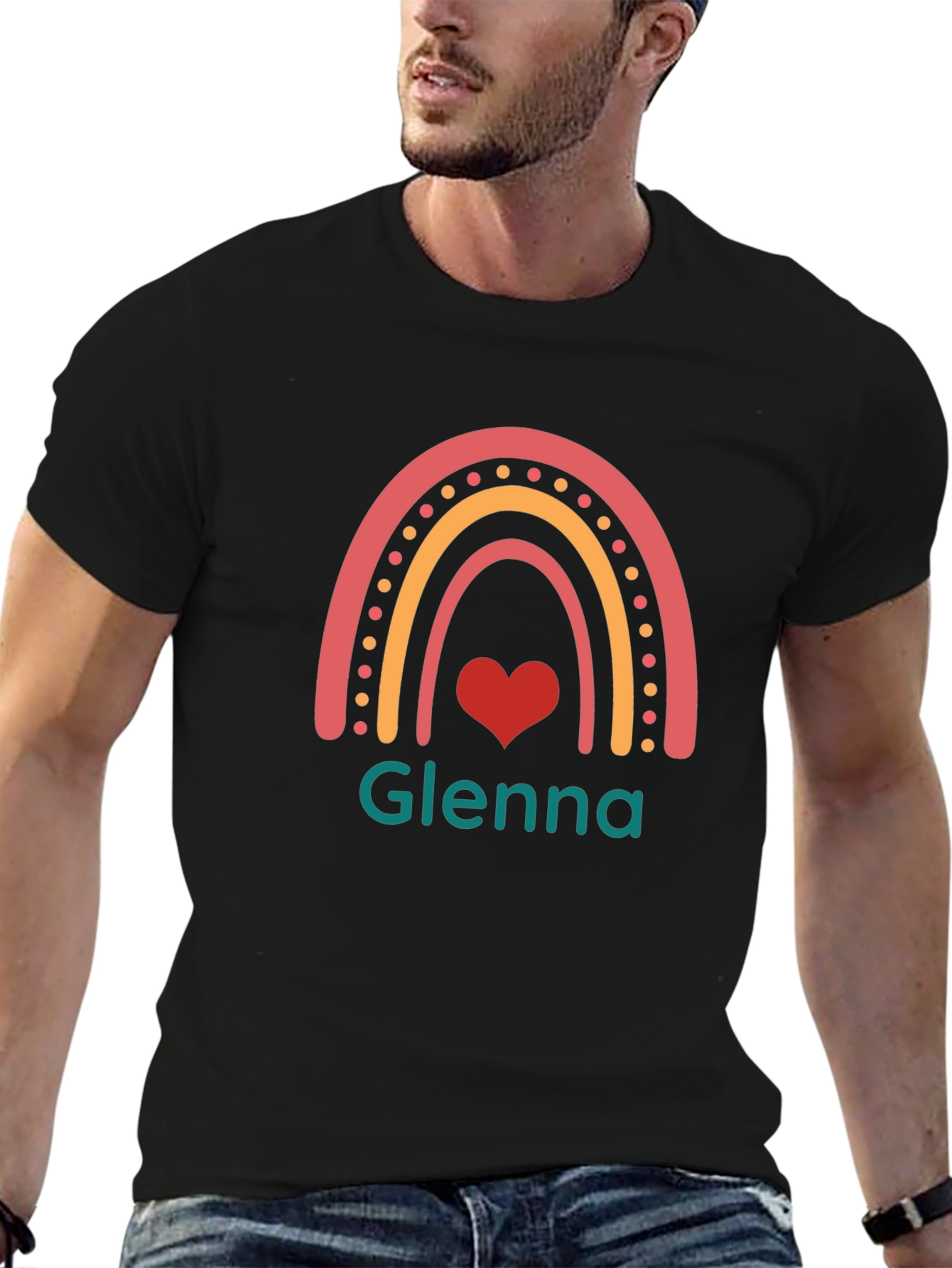 Glenna Rainbow Heart T-Shirt - Custom Name Tee