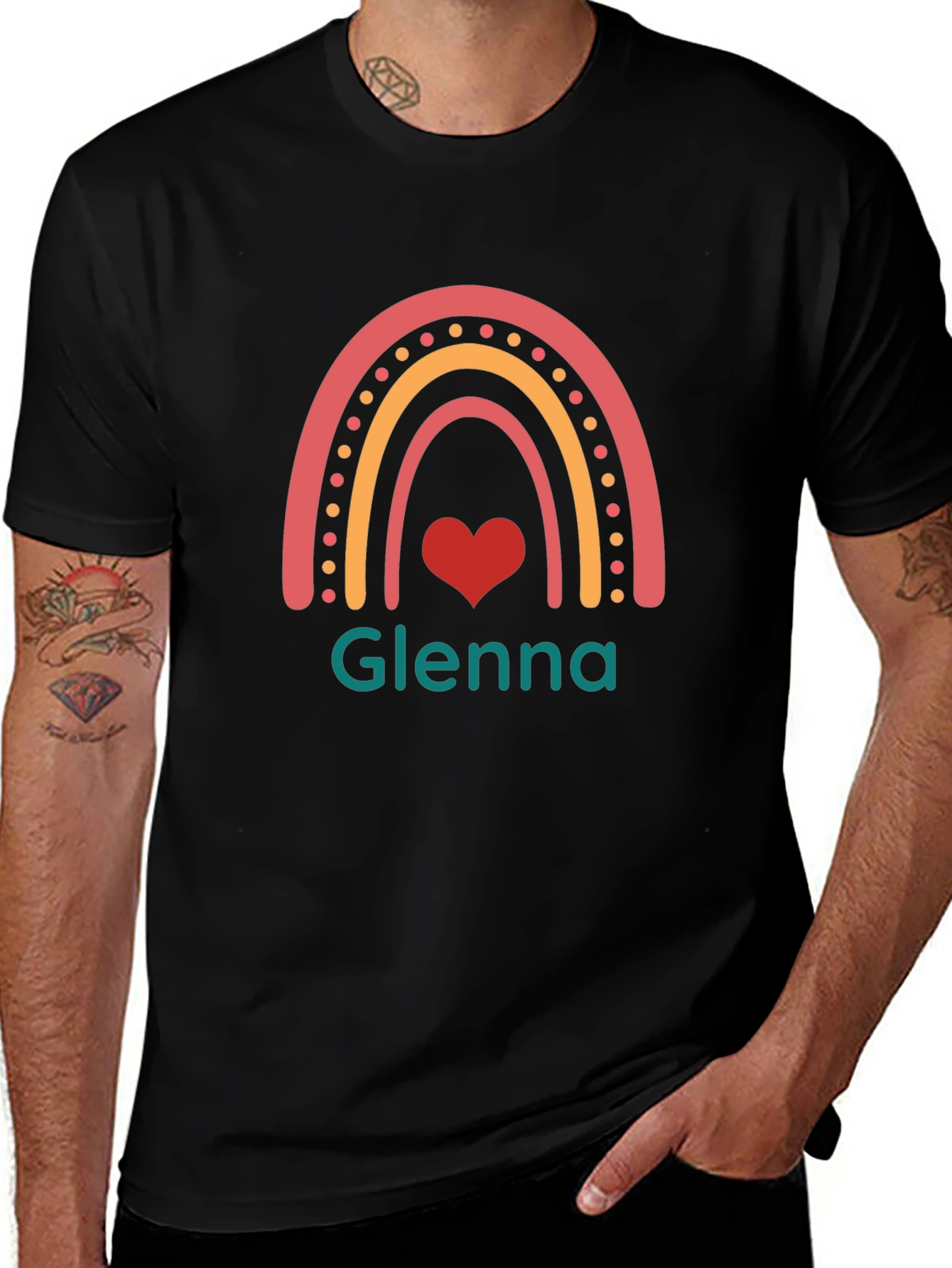 Glenna Rainbow Heart T-Shirt - Custom Name Tee