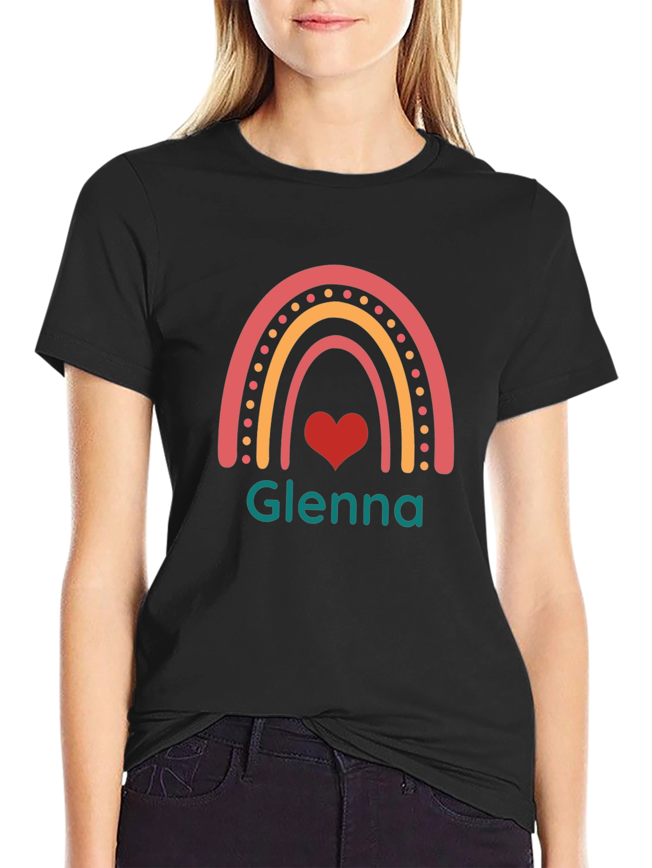 Glenna Rainbow Heart T-Shirt - Custom Name Tee