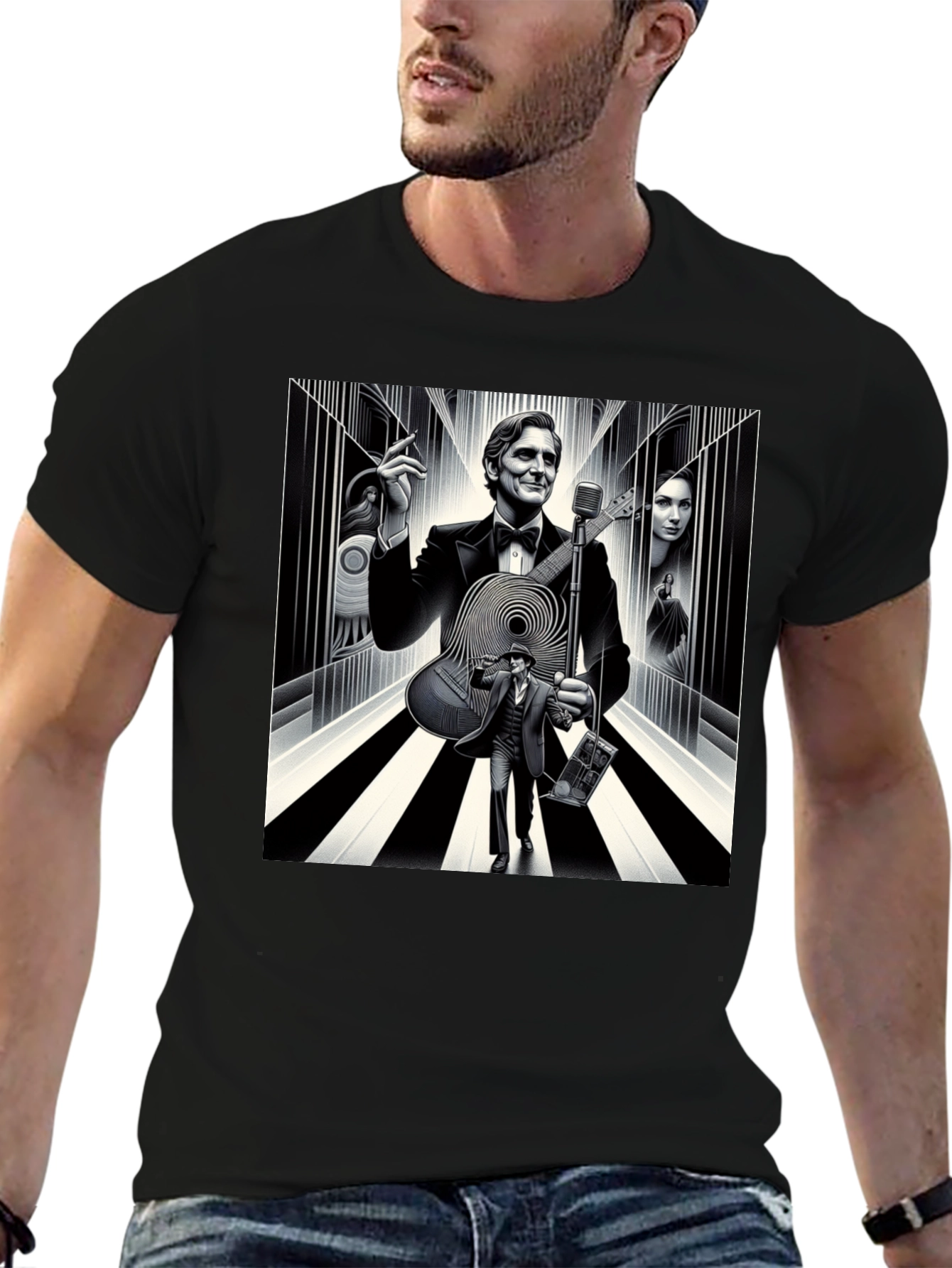 Retro Music T-Shirt - Mens Black Graphic Tee