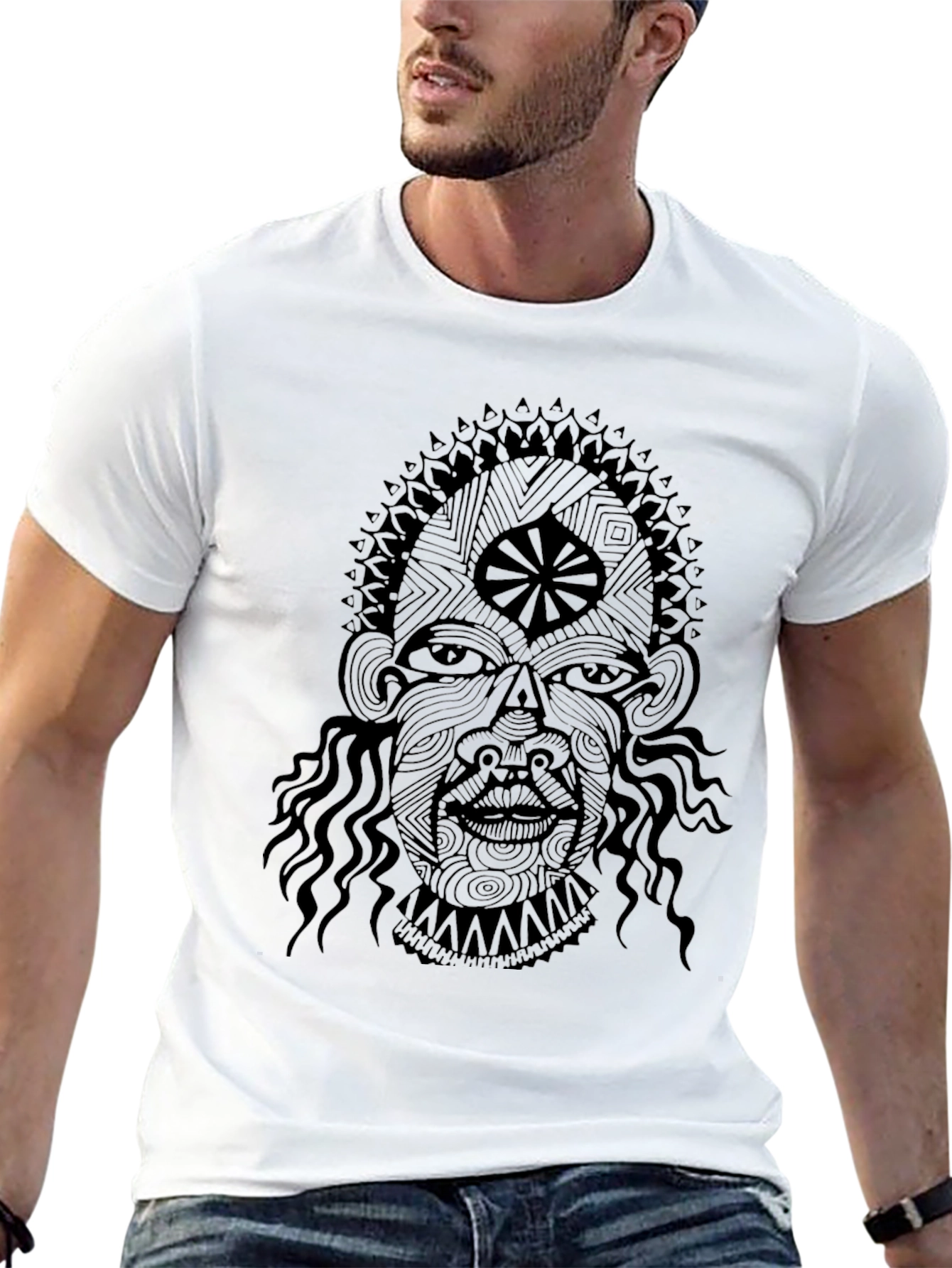Abstract Face Graphic Black T-Shirt
