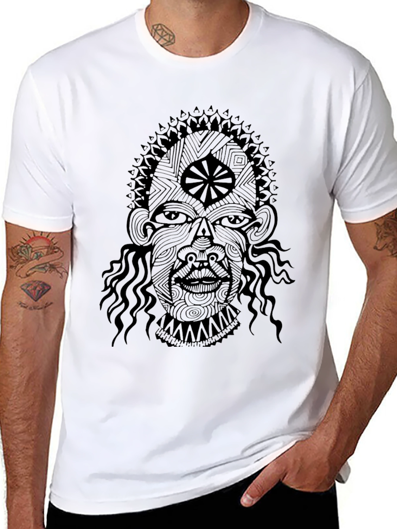 Abstract Face Graphic Black T-Shirt