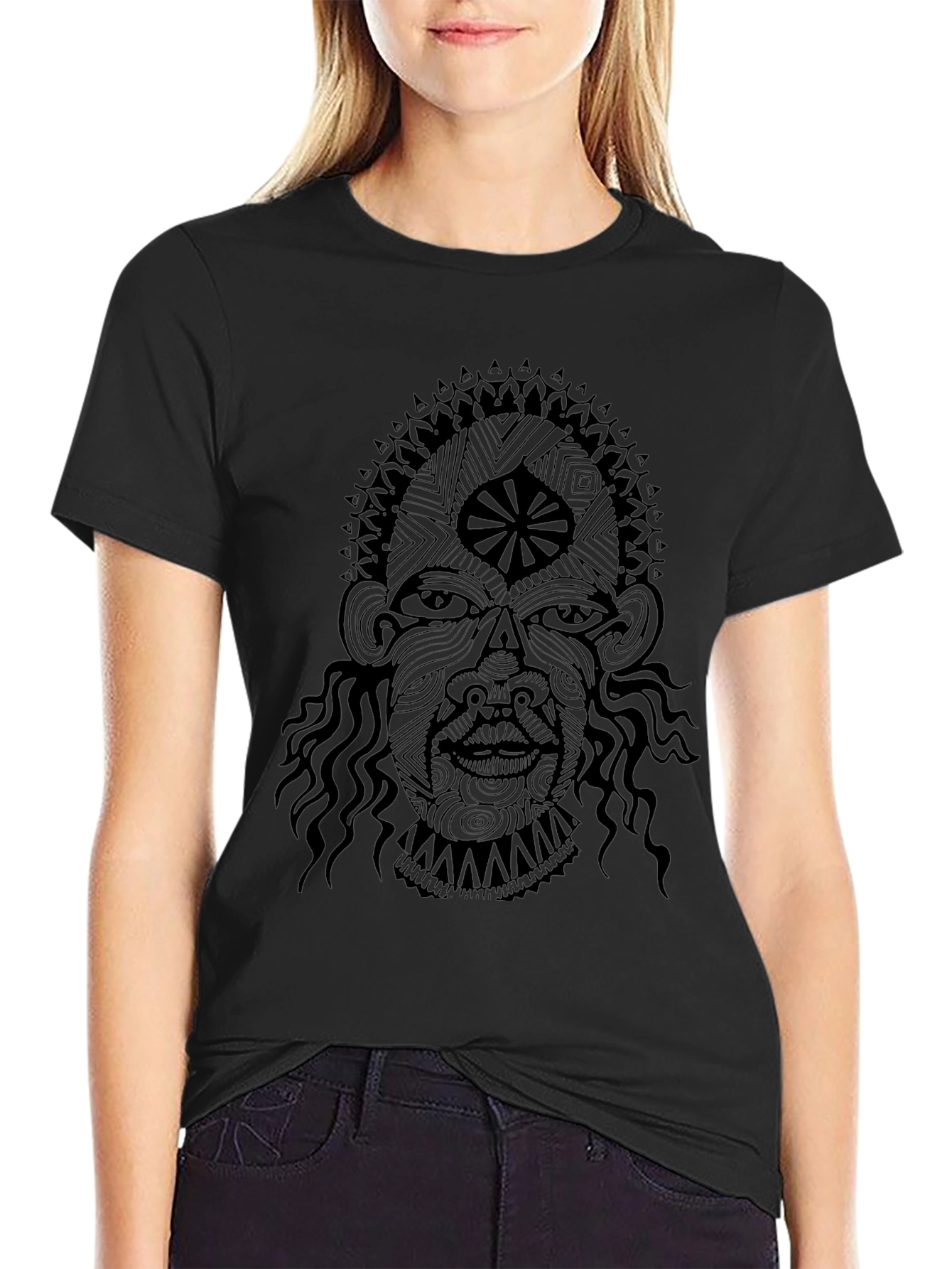 Abstract Face Graphic Black T-Shirt