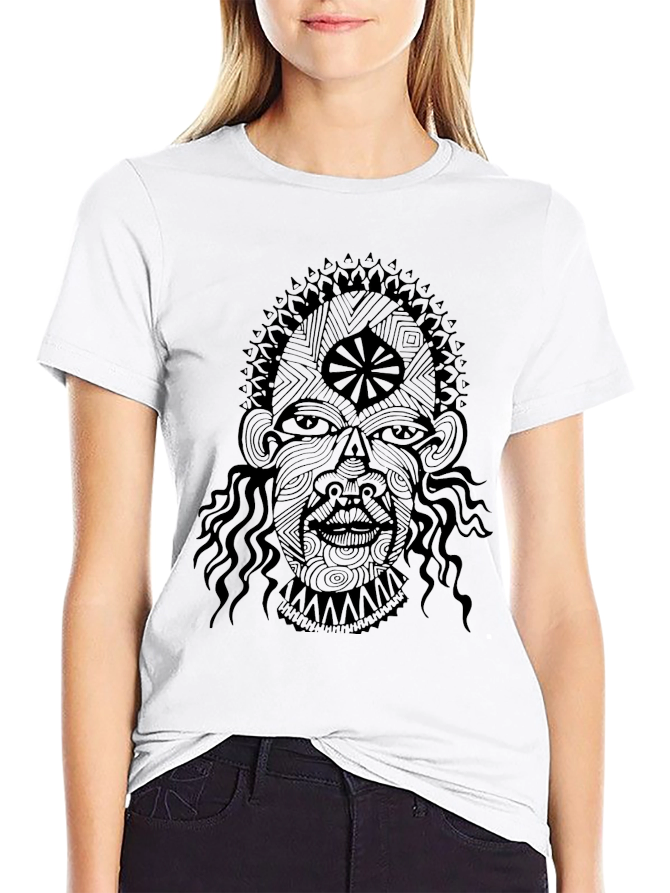 Abstract Face Graphic Black T-Shirt
