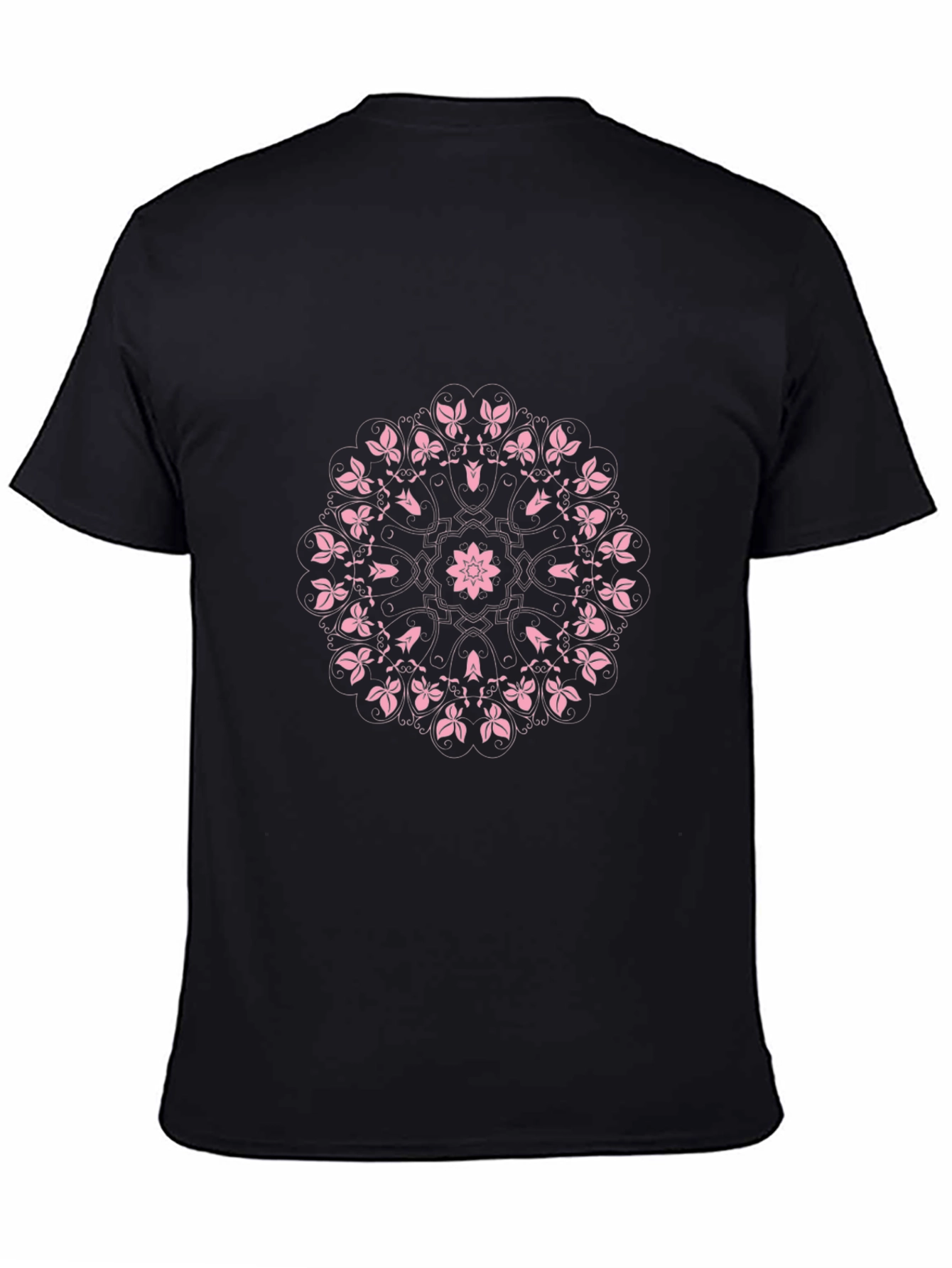 Black T-Shirt with Pink Floral Mandala Design