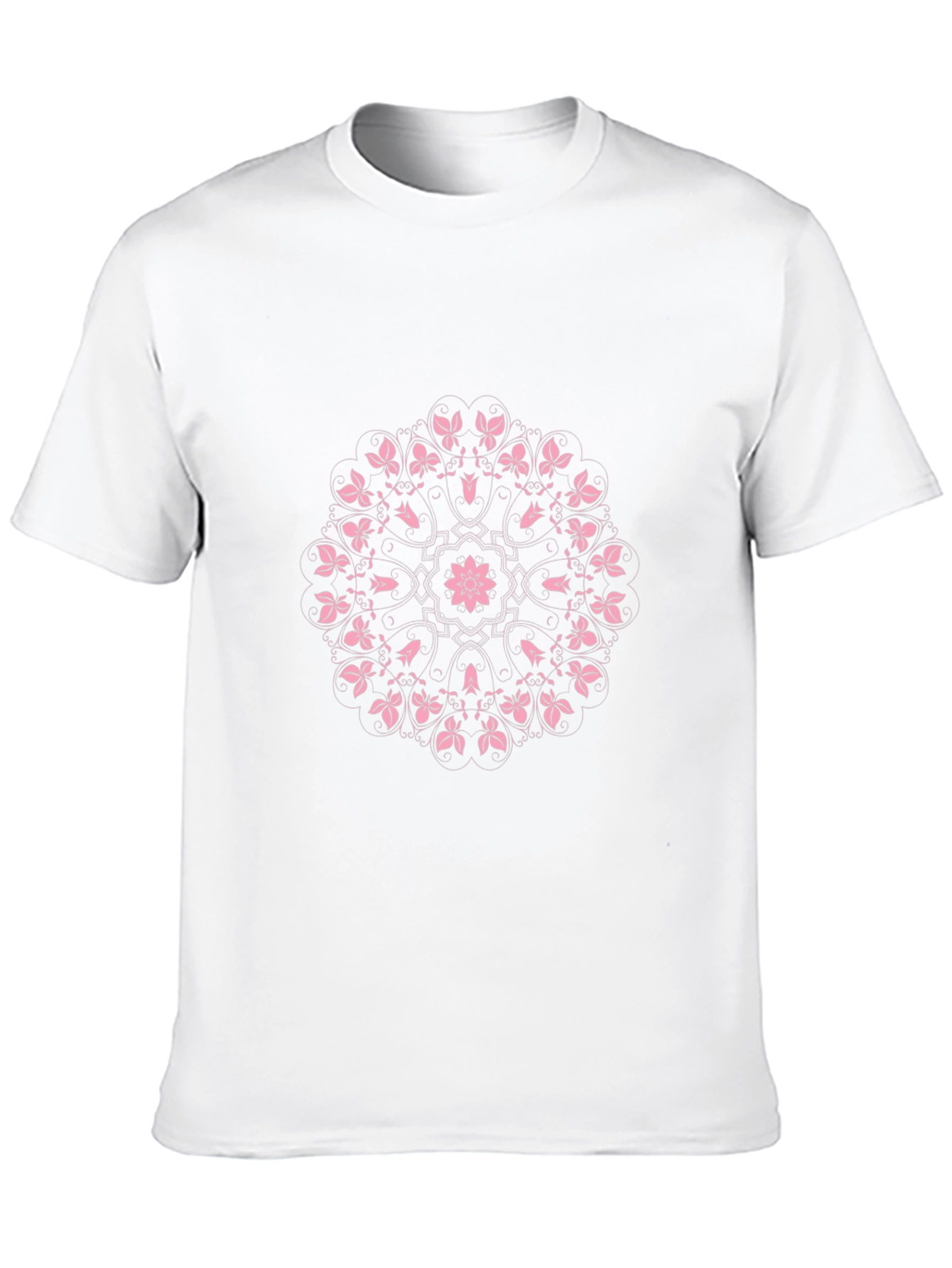 Black T-Shirt with Pink Floral Mandala Design