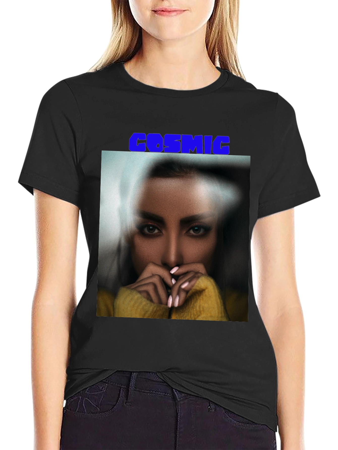 Cosmic Graphic Print Black T-Shirt