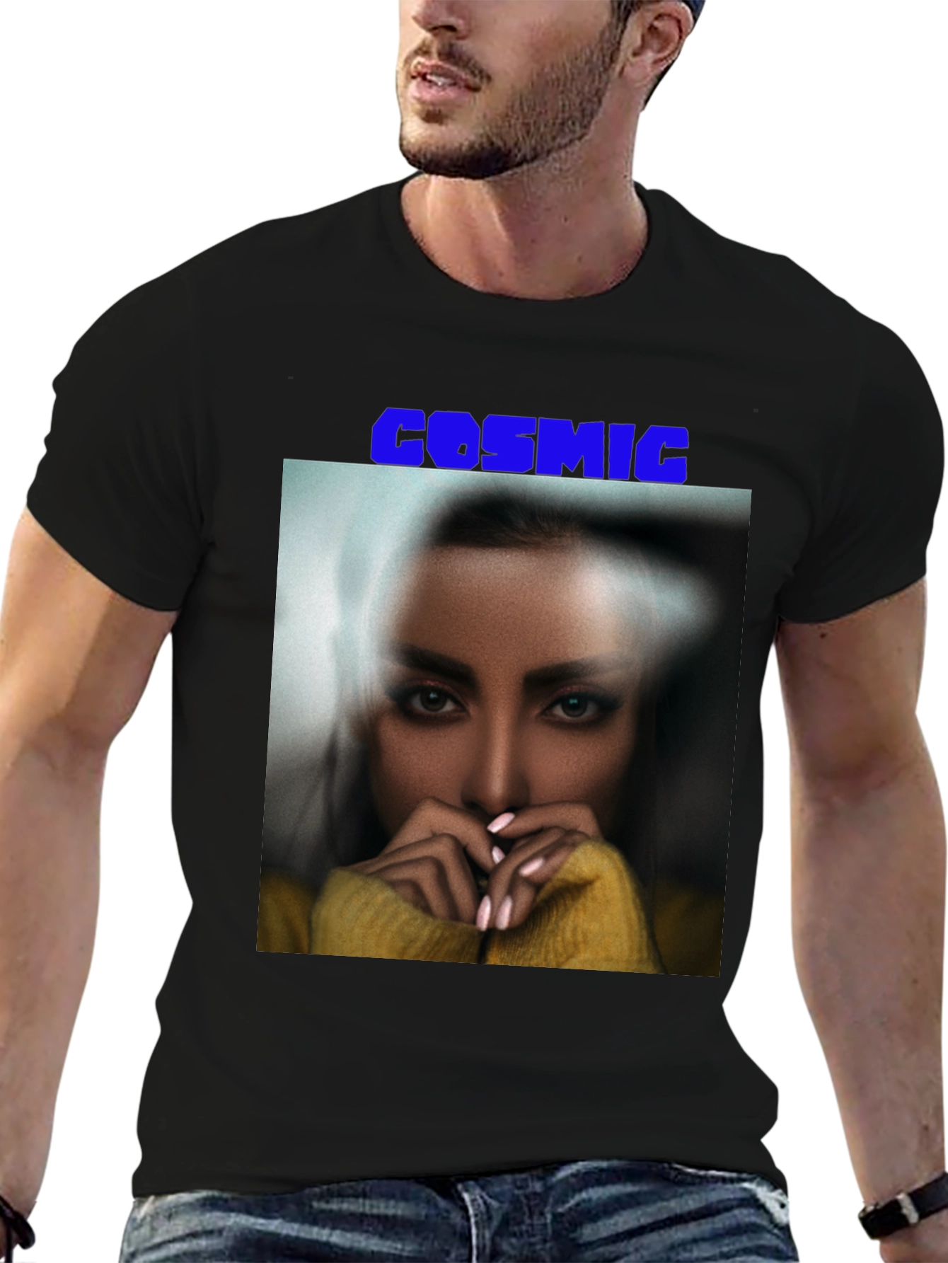 Cosmic Graphic Print Black T-Shirt