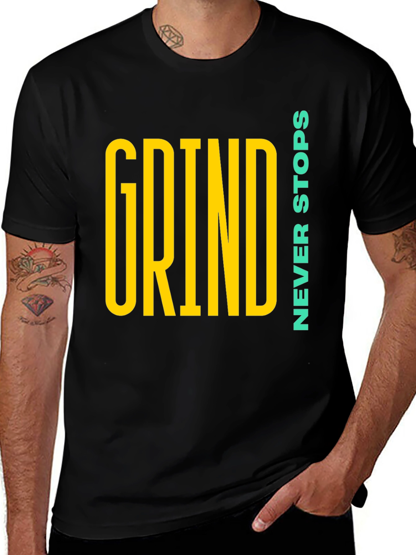 Grind Never Stops Black Graphic T-Shirt