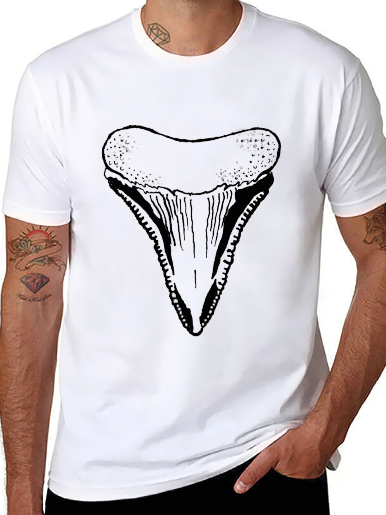 Shark Tooth Graphic Tee - Cool Black Cotton T-Shirt