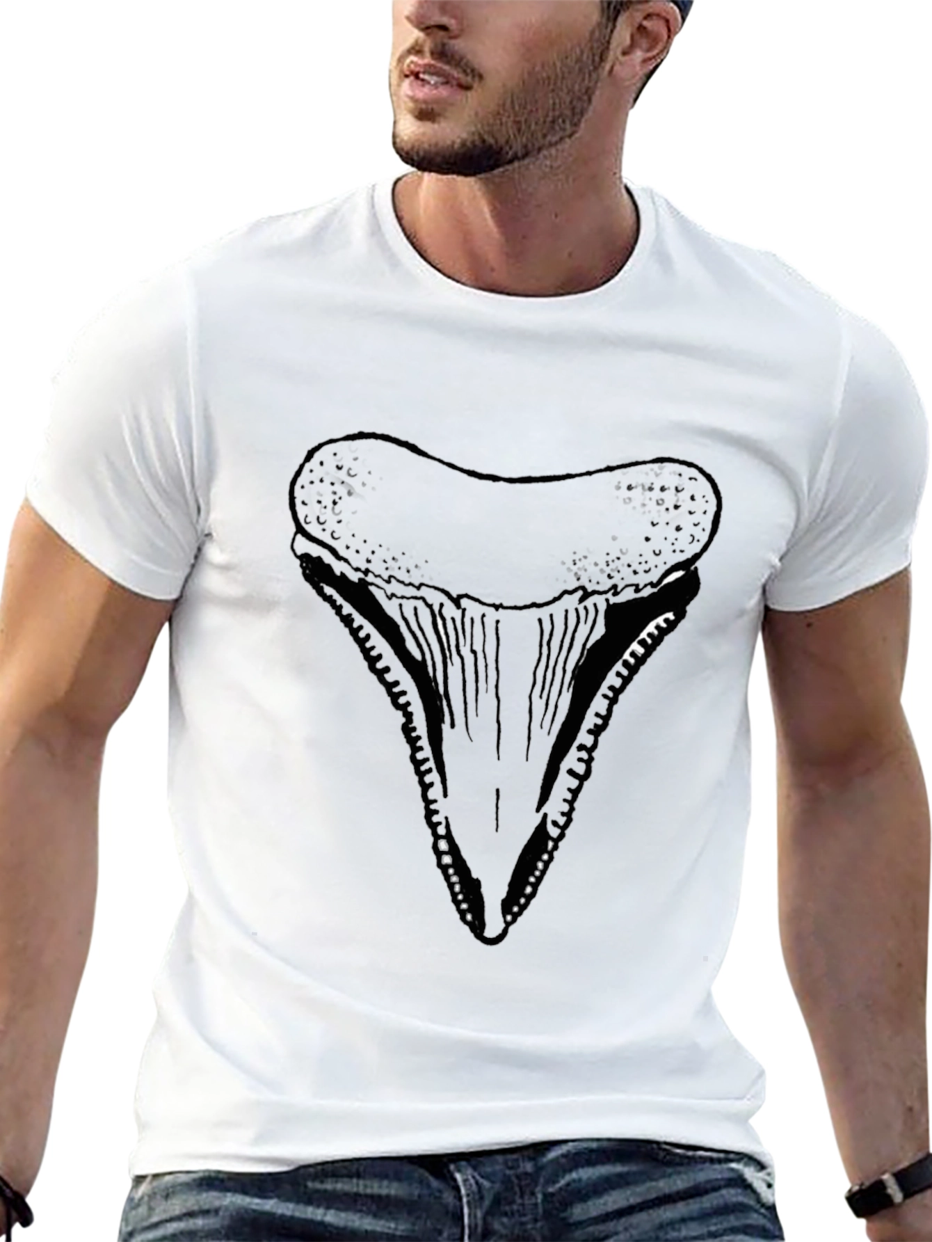 Shark Tooth Graphic Tee - Cool Black Cotton T-Shirt