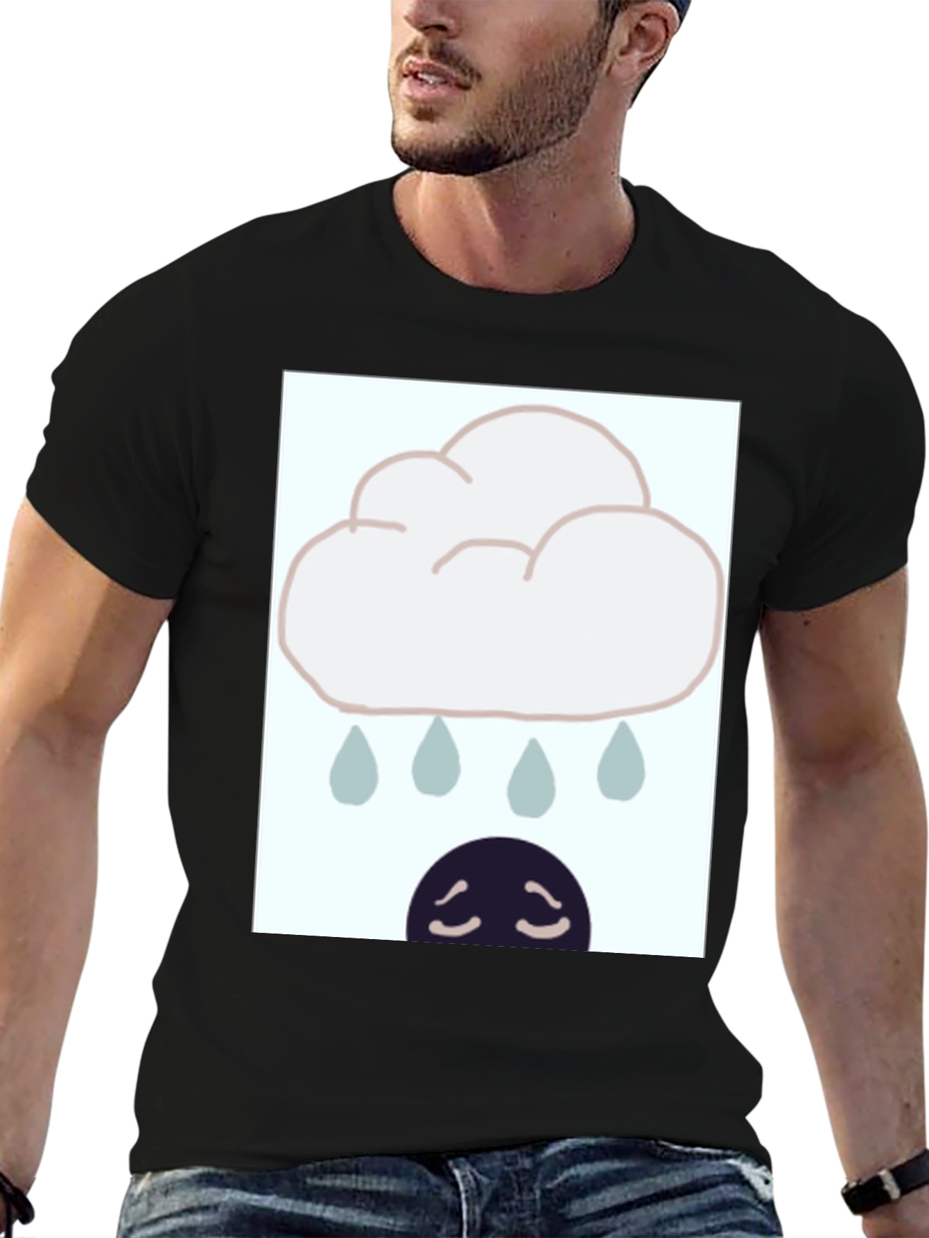 Rainy Day Mood Graphic Tee - Black Cotton Blend