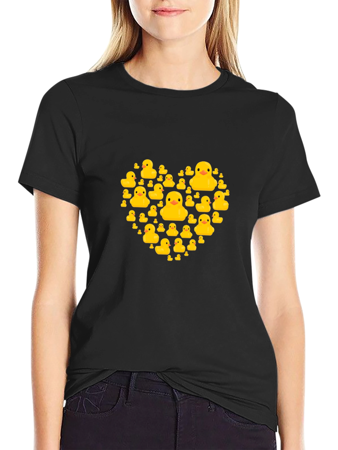Rubber Duck Heart Graphic Tee - Black Cotton T-Shirt