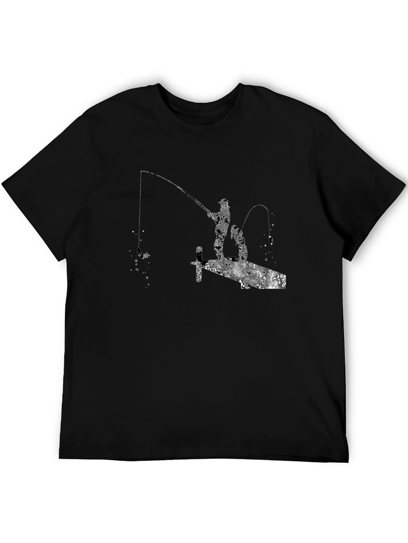 Fishing Silhouette Graphic T-Shirt - Black