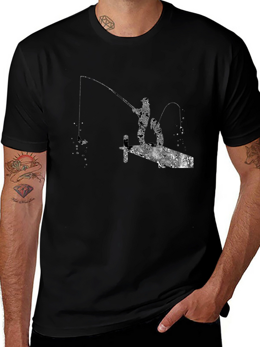 Fishing Silhouette Graphic T-Shirt - Black