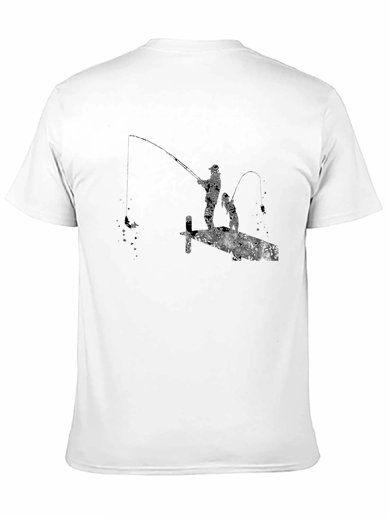 Fishing Silhouette Graphic T-Shirt - Black