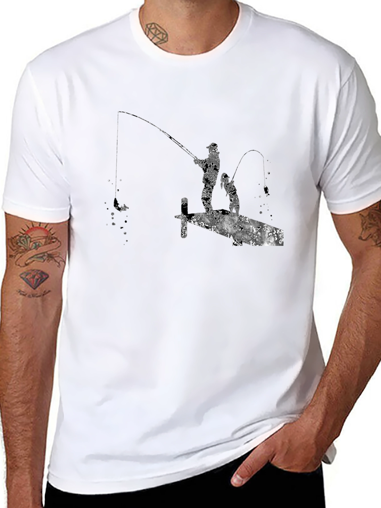 Fishing Silhouette Graphic T-Shirt - Black