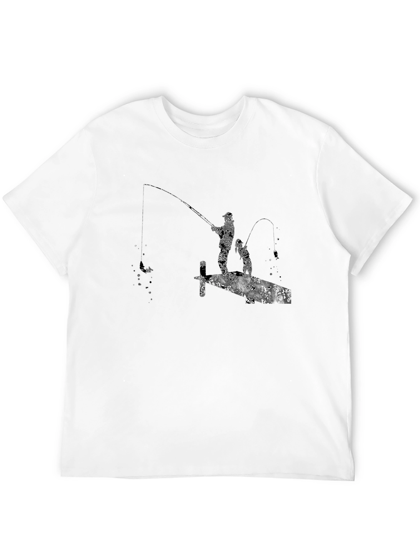 Fishing Silhouette Graphic T-Shirt - Black