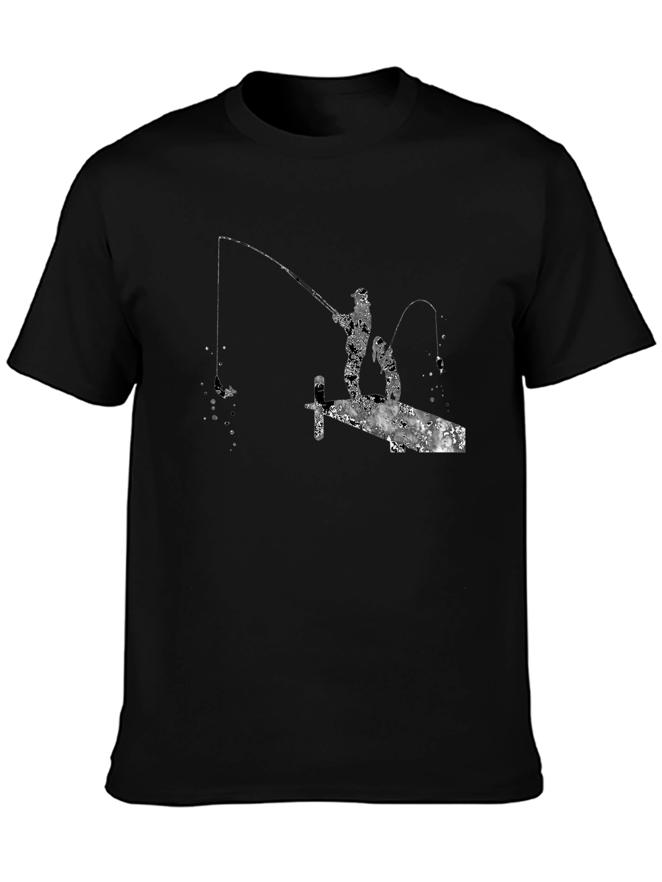 Fishing Silhouette Graphic T-Shirt - Black