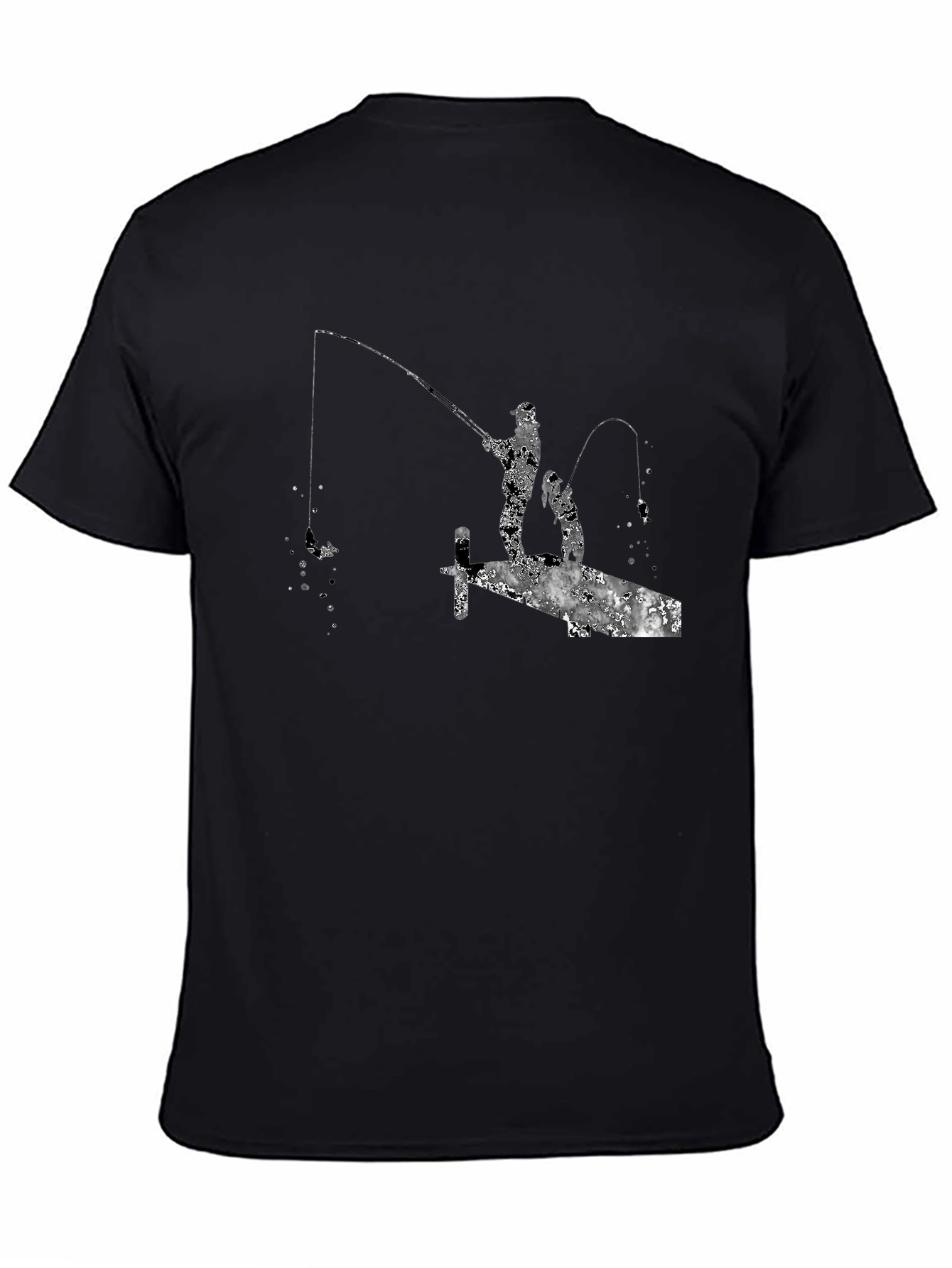 Fishing Silhouette Graphic T-Shirt - Black