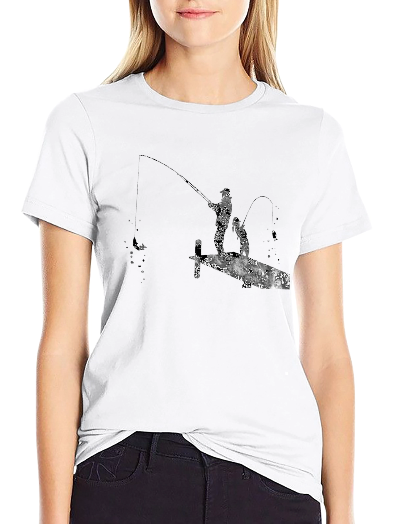 Fishing Silhouette Graphic T-Shirt - Black