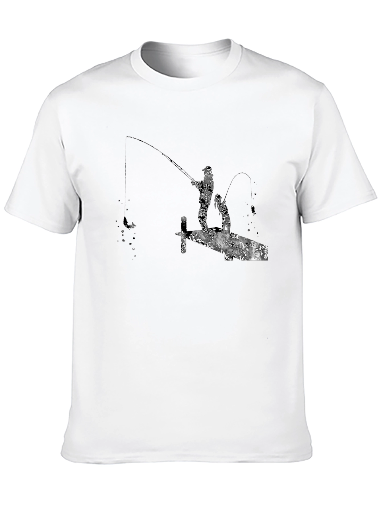 Fishing Silhouette Graphic T-Shirt - Black