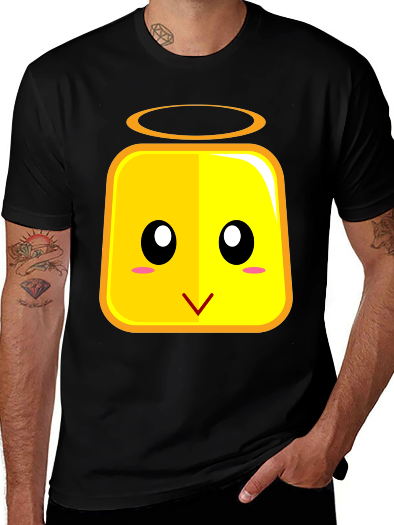 Cute Angel Block Face T-Shirt - Black