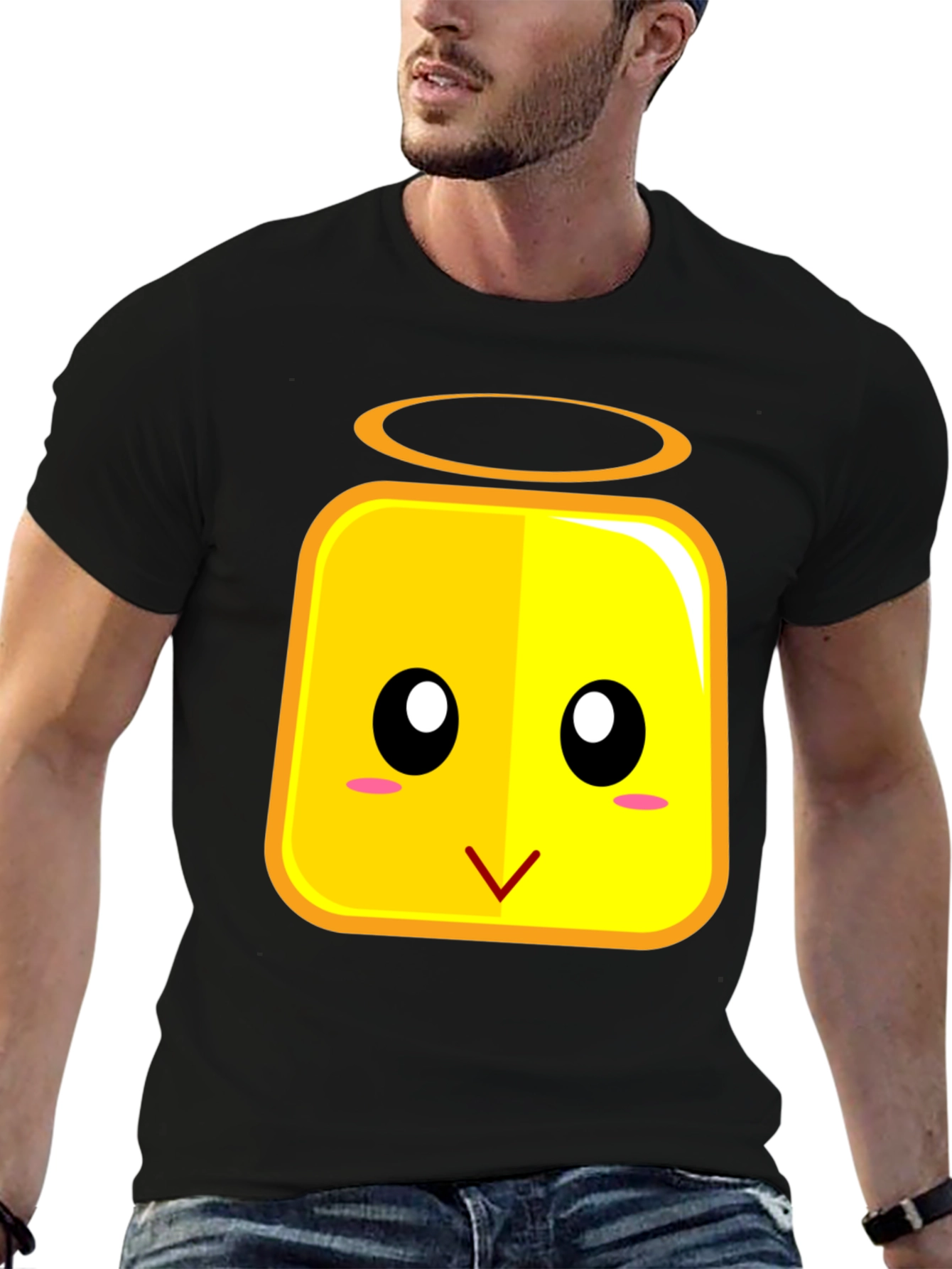 Cute Angel Block Face T-Shirt - Black