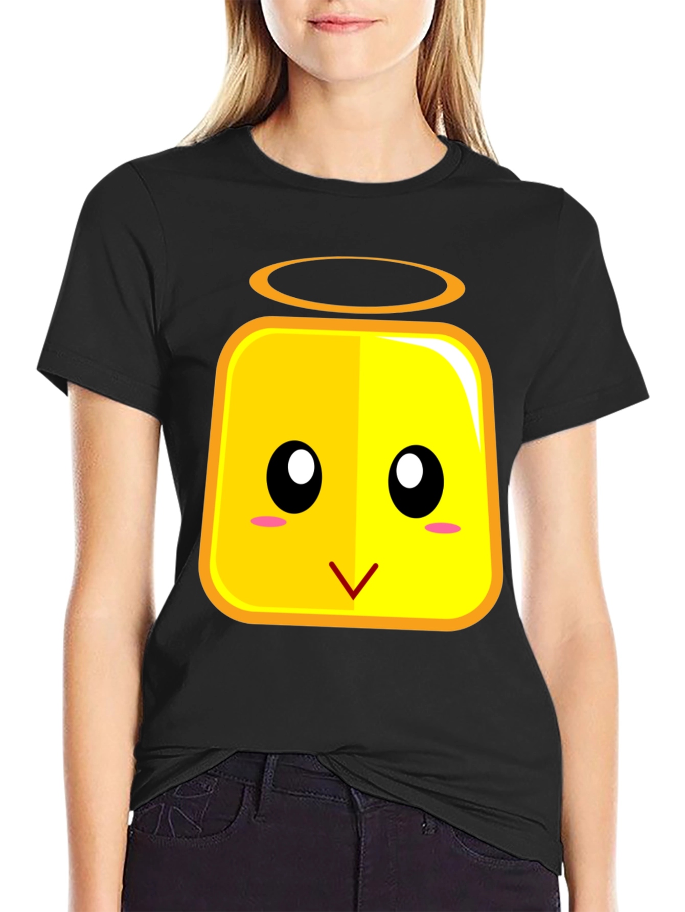 Cute Angel Block Face T-Shirt - Black