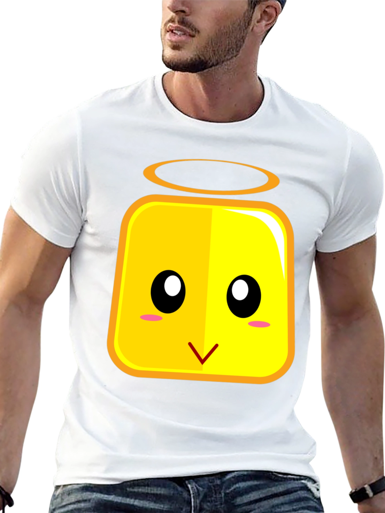 Cute Angel Block Face T-Shirt - Black